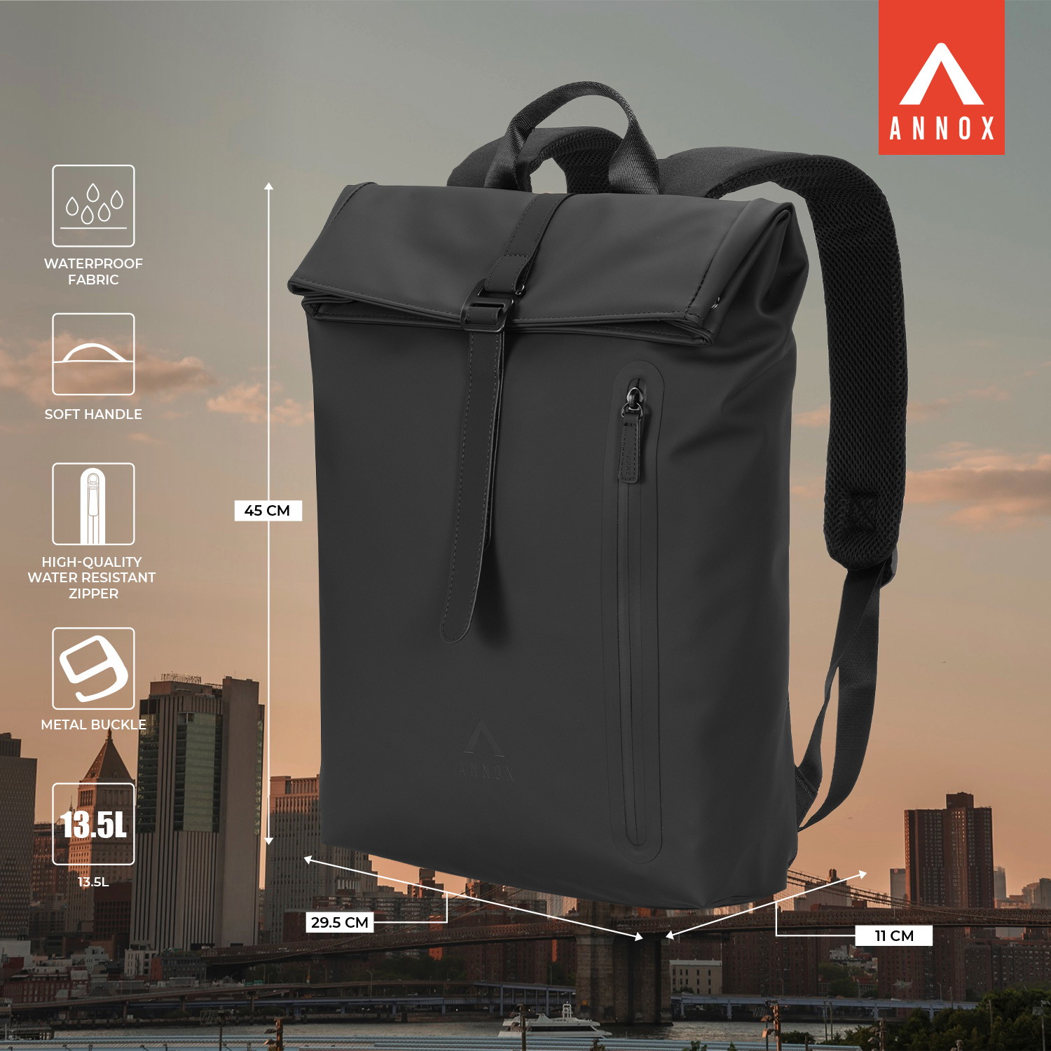 Mochila Casual para Laptop Annox 15.6” – Resistente à Água em PU