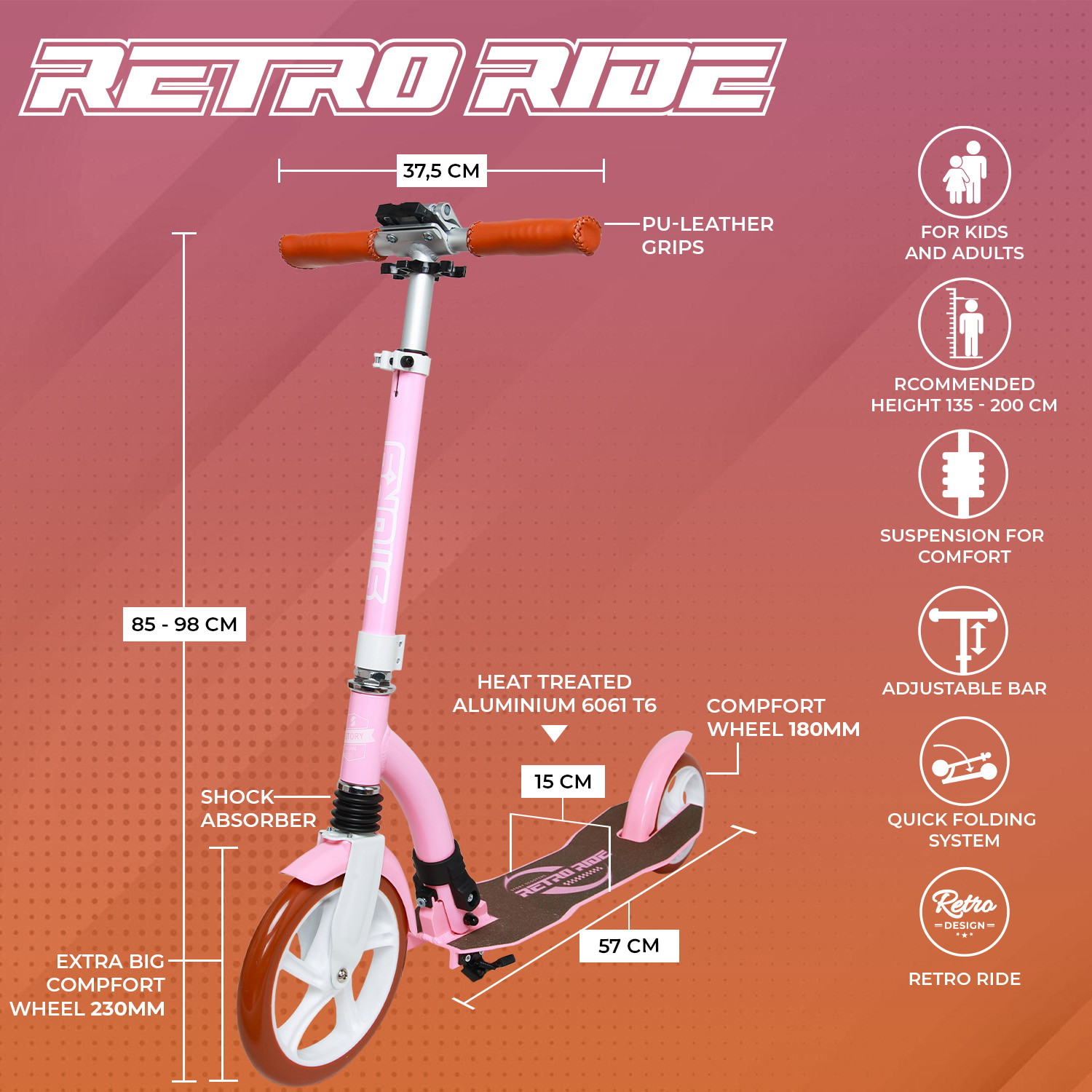 Story Retro Ride Trotinete Dobrável para Commuter