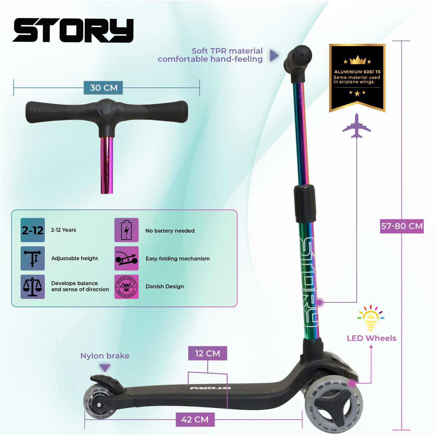 Story Mini Friends LED deluxe patinete 3 rodas para crianças