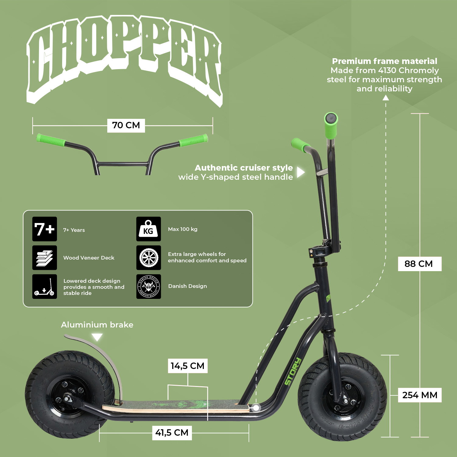 História Urban Chopper Trottinette com Rodas de Pneu Furado