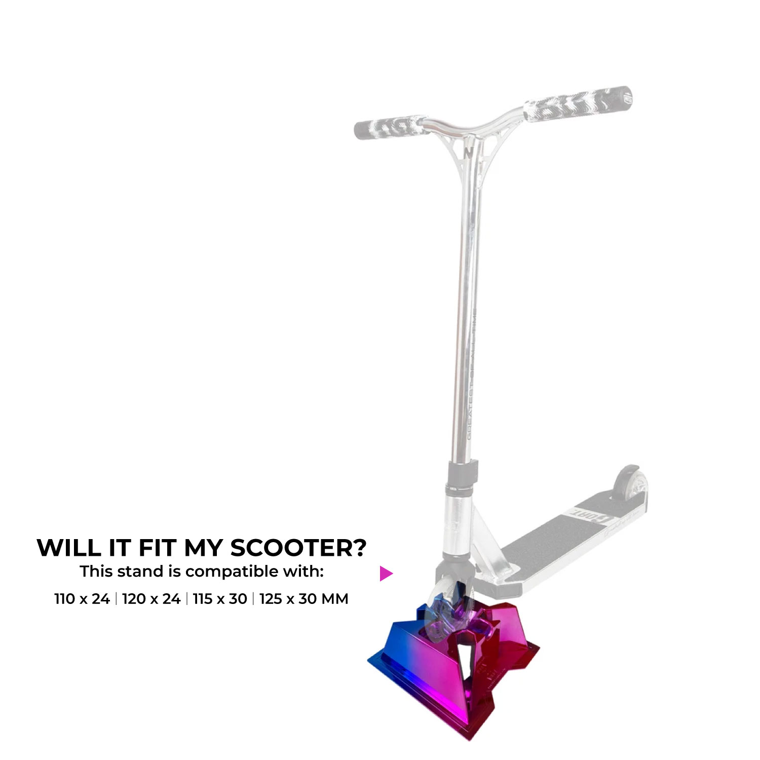 Suporte de Scooter NKD Pro – Suporte estável para rodas de 110–125 mm, largura de 24/30 mm