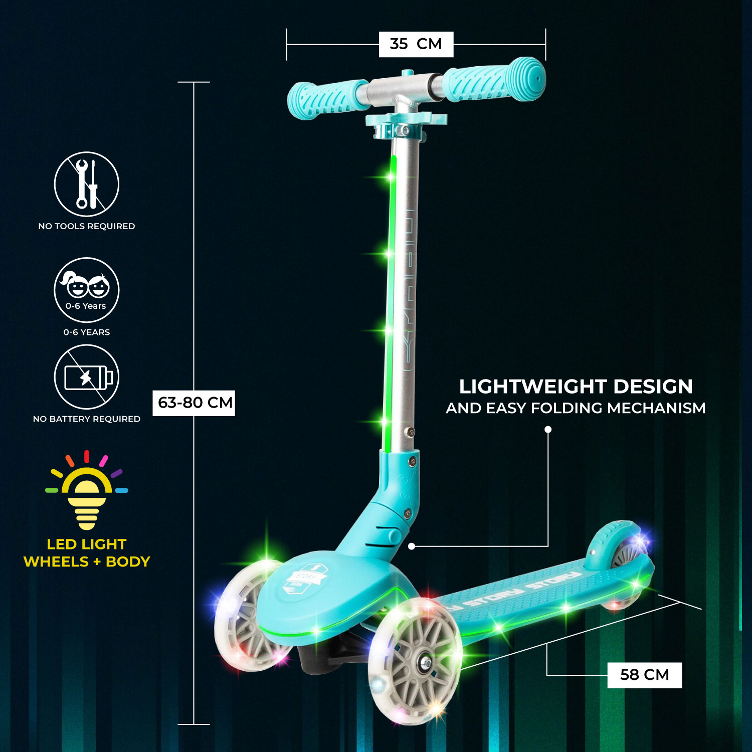 Story Party trotinete LED de 3 rodas para crianças
